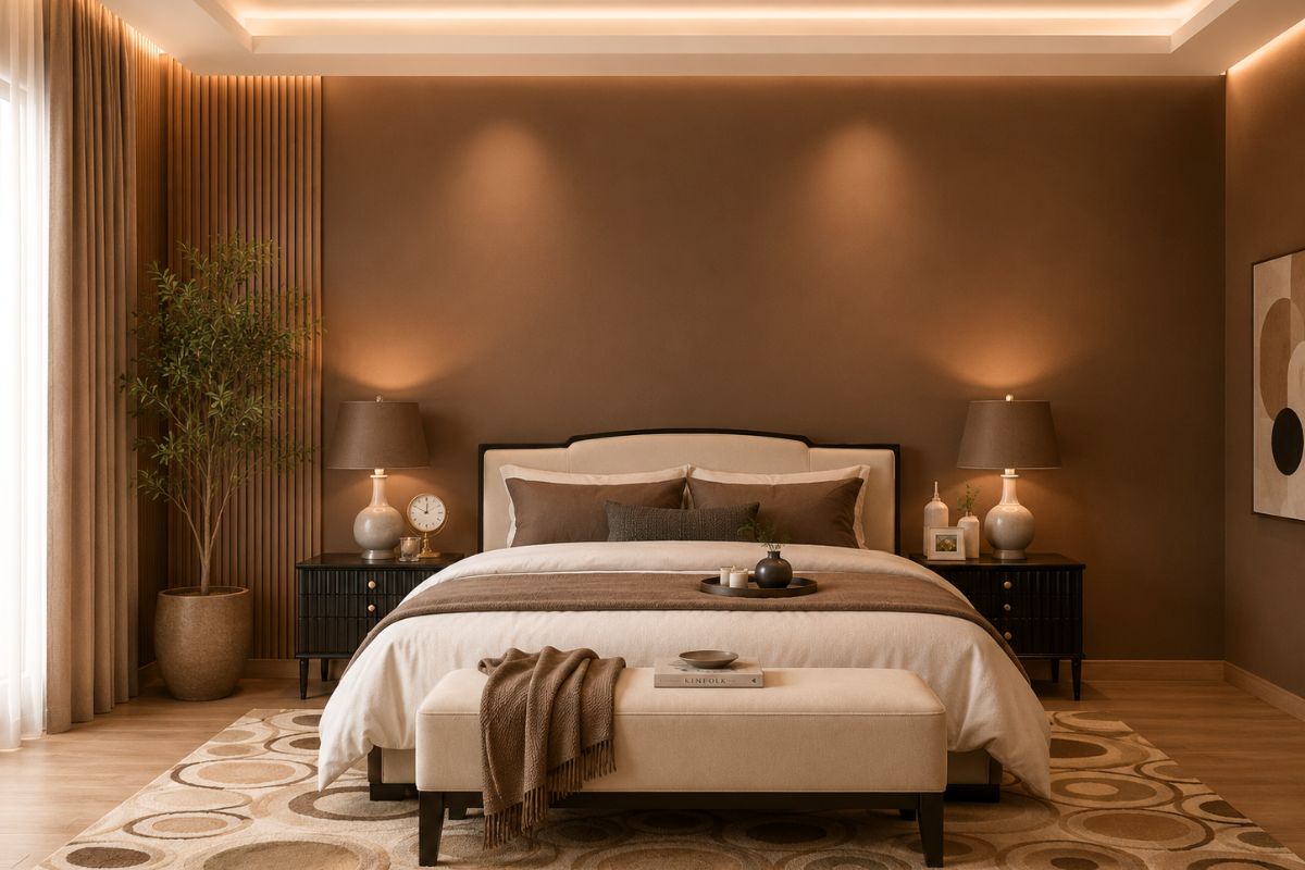 Phòng ngủ màu nâu đất