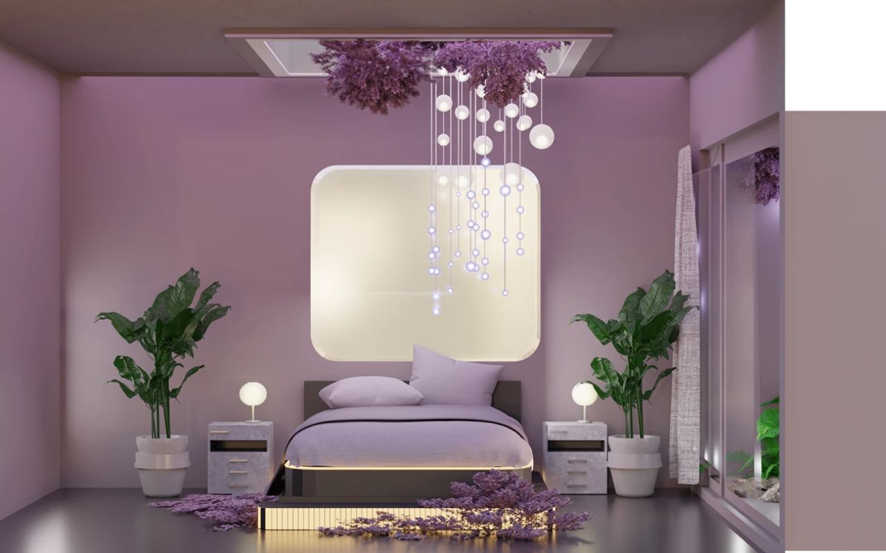 Phòng ngủ màu tím phong cách tân cổ điển