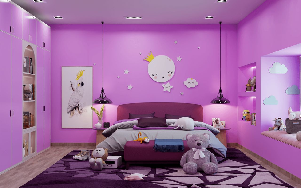 Phòng ngủ màu tím pastel cho bé gái dễ thương