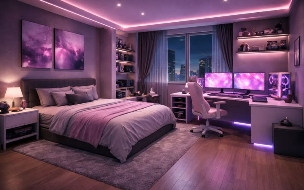 Phòng ngủ màu tím hiện đại