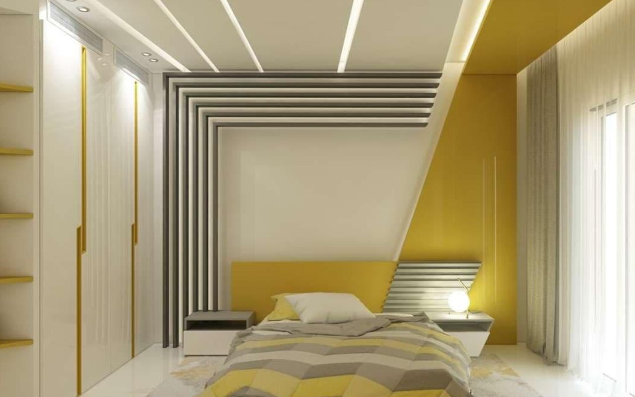 Phòng ngủ màu vàng kết hợp màu trắng tinh tế