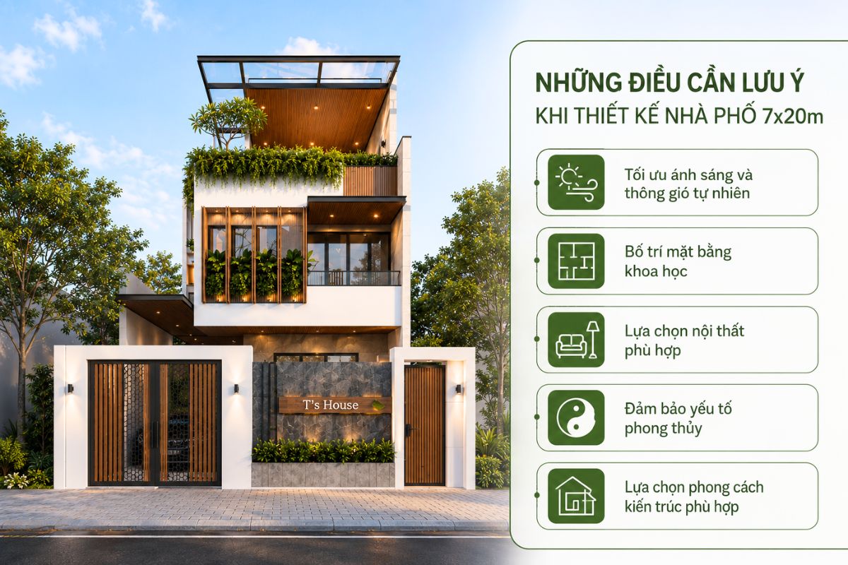Những điều cần lưu ý khi thiết kế nhà phố 7x20m