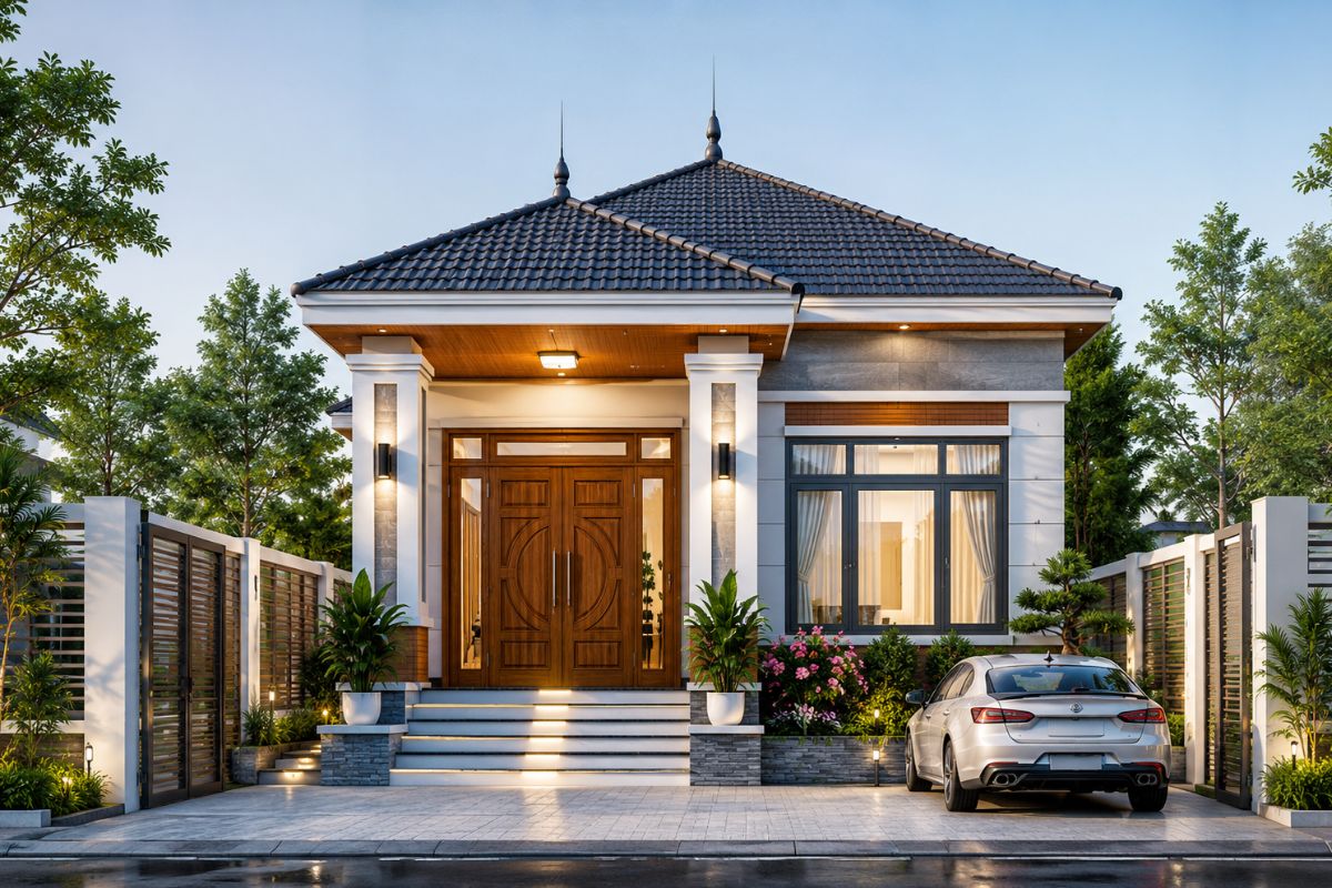 Mẫu thiết kế nhà phố 7x20m mái Nhật 