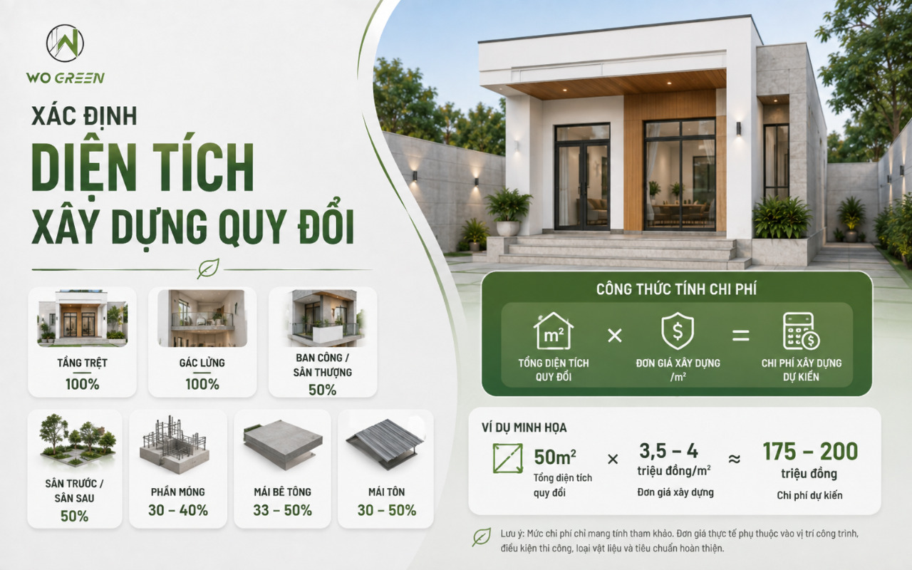 Xác định diện tích xây dựng quy đổi