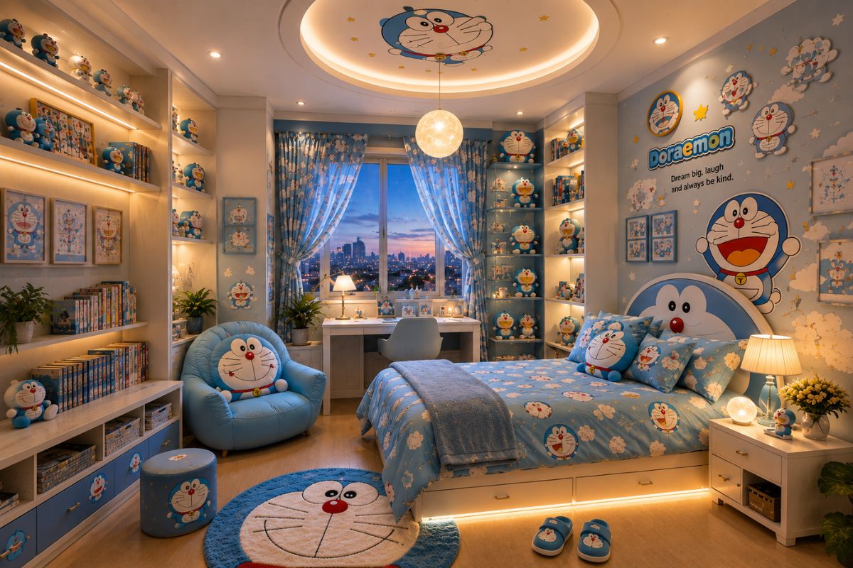 Mẫu phòng ngủ anime Doraemon gắn liền tuổi thơ