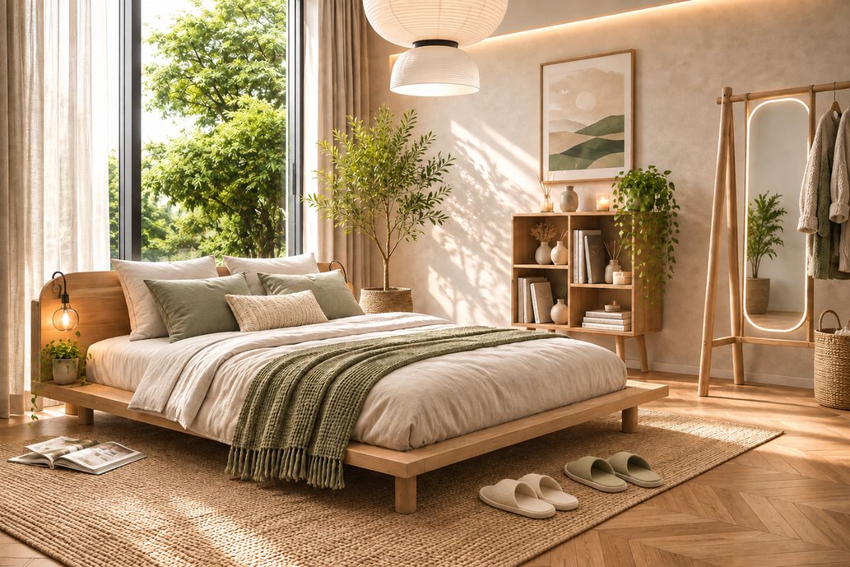 Mẫu phòng ngủ đẹp cho vợ chồng tối giản kiểu Nhật