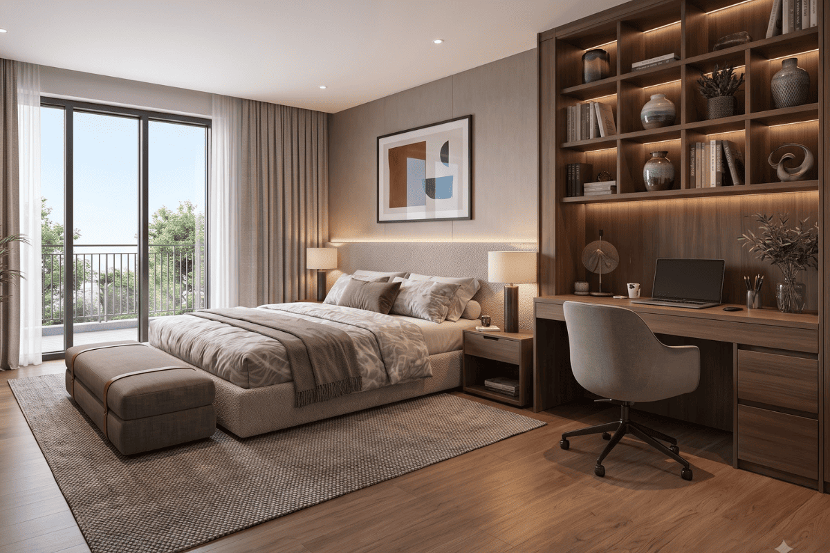 Mẫu phòng ngủ 30m2 có bàn làm việc