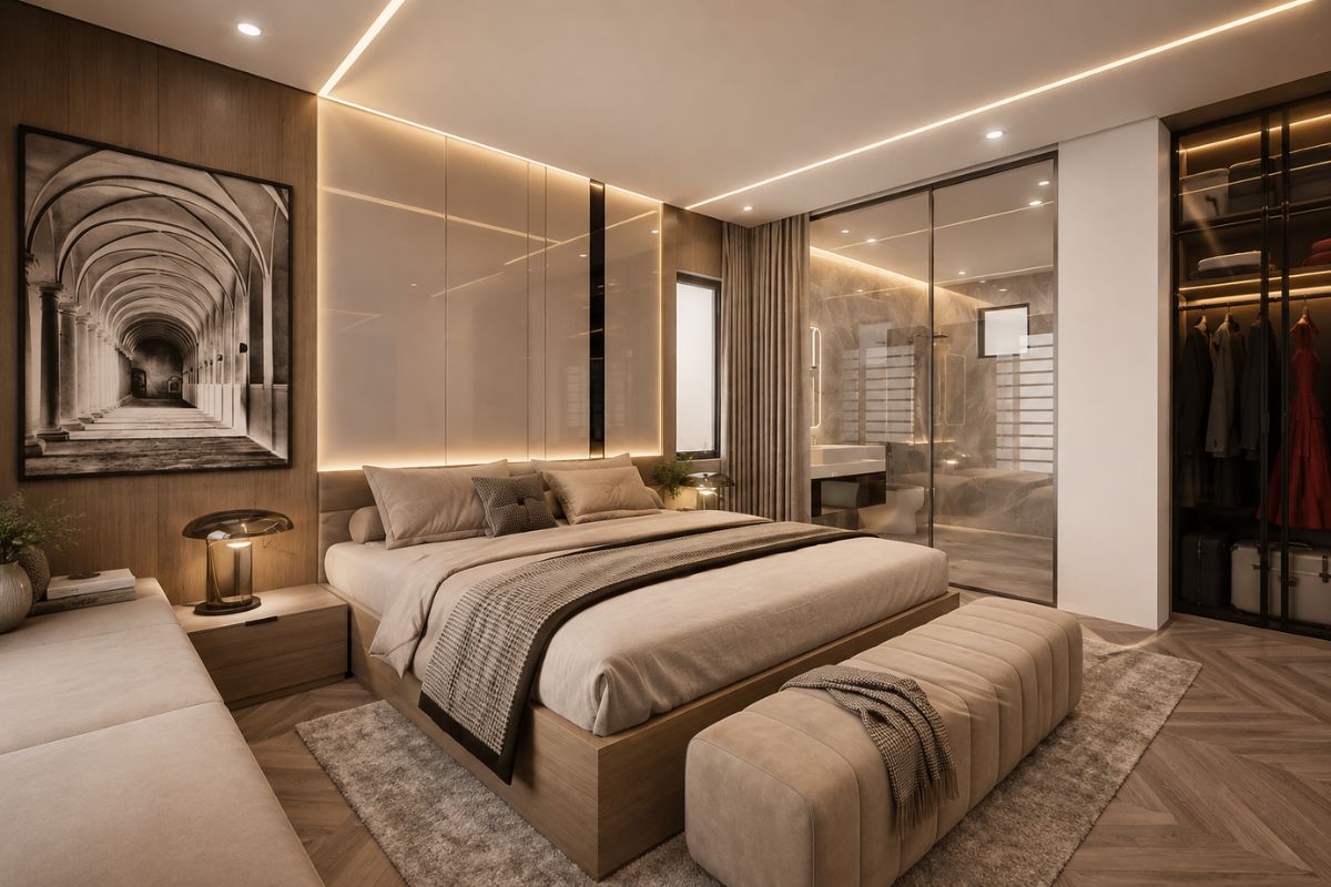 Mẫu thiết kế phòng ngủ đẹp cho vợ chồng phong cách Luxury cao cấp