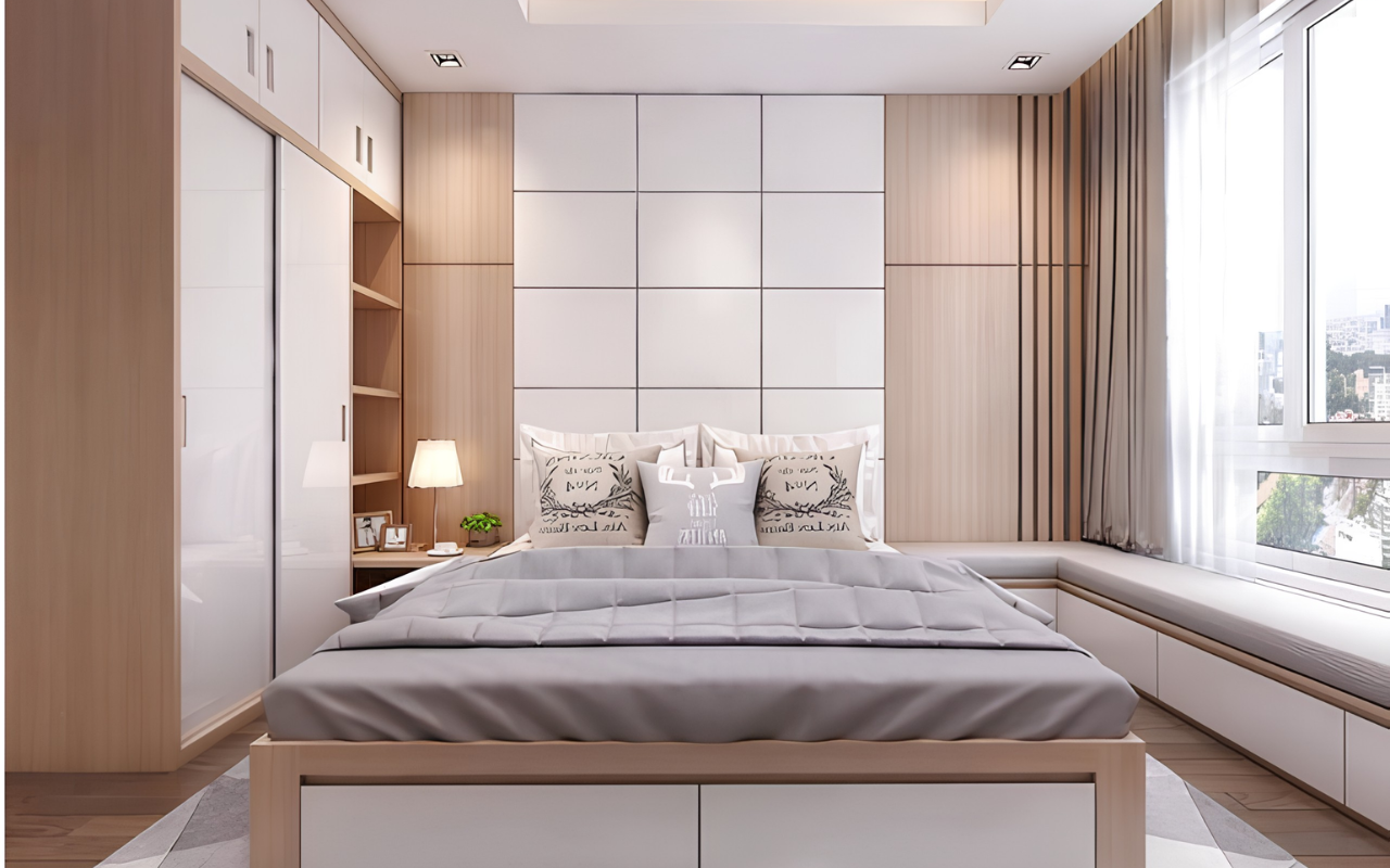 Mẫu phòng ngủ với hệ tủ áp trần - Nguồn: Sưu tầm