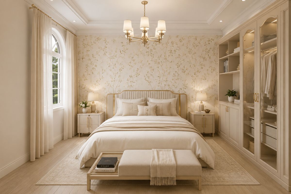 Decor phòng ngủ vợ chồng với giấy dán tường