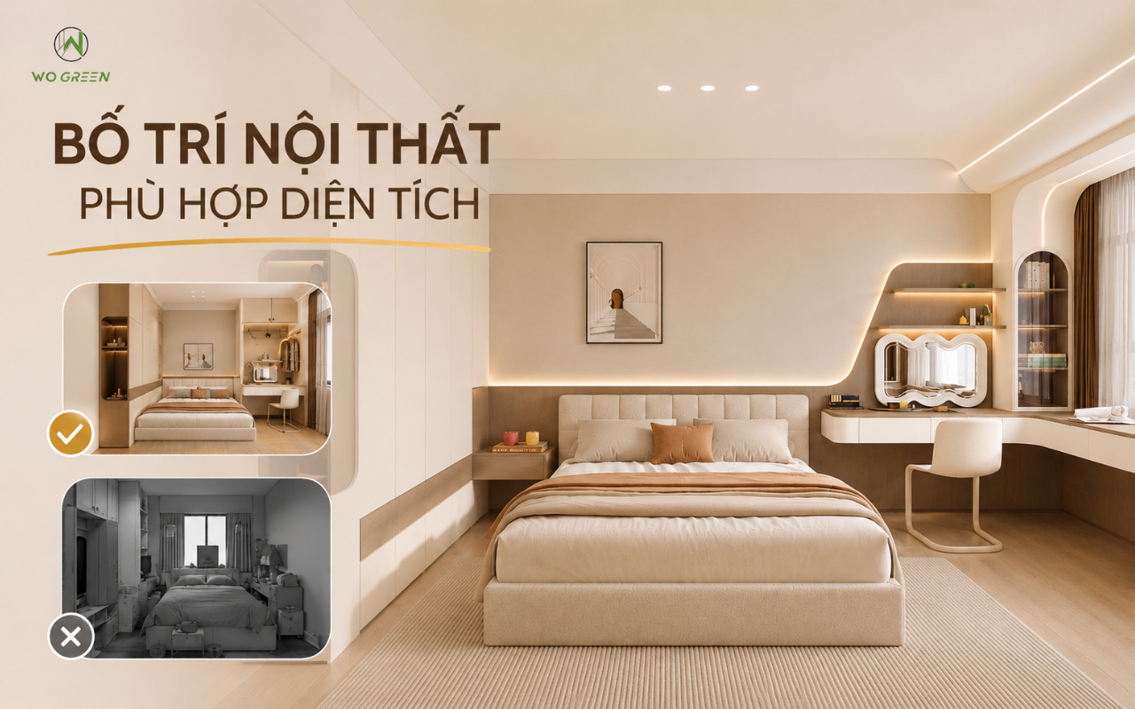 Bố trí nội thất phù hợp diện tích