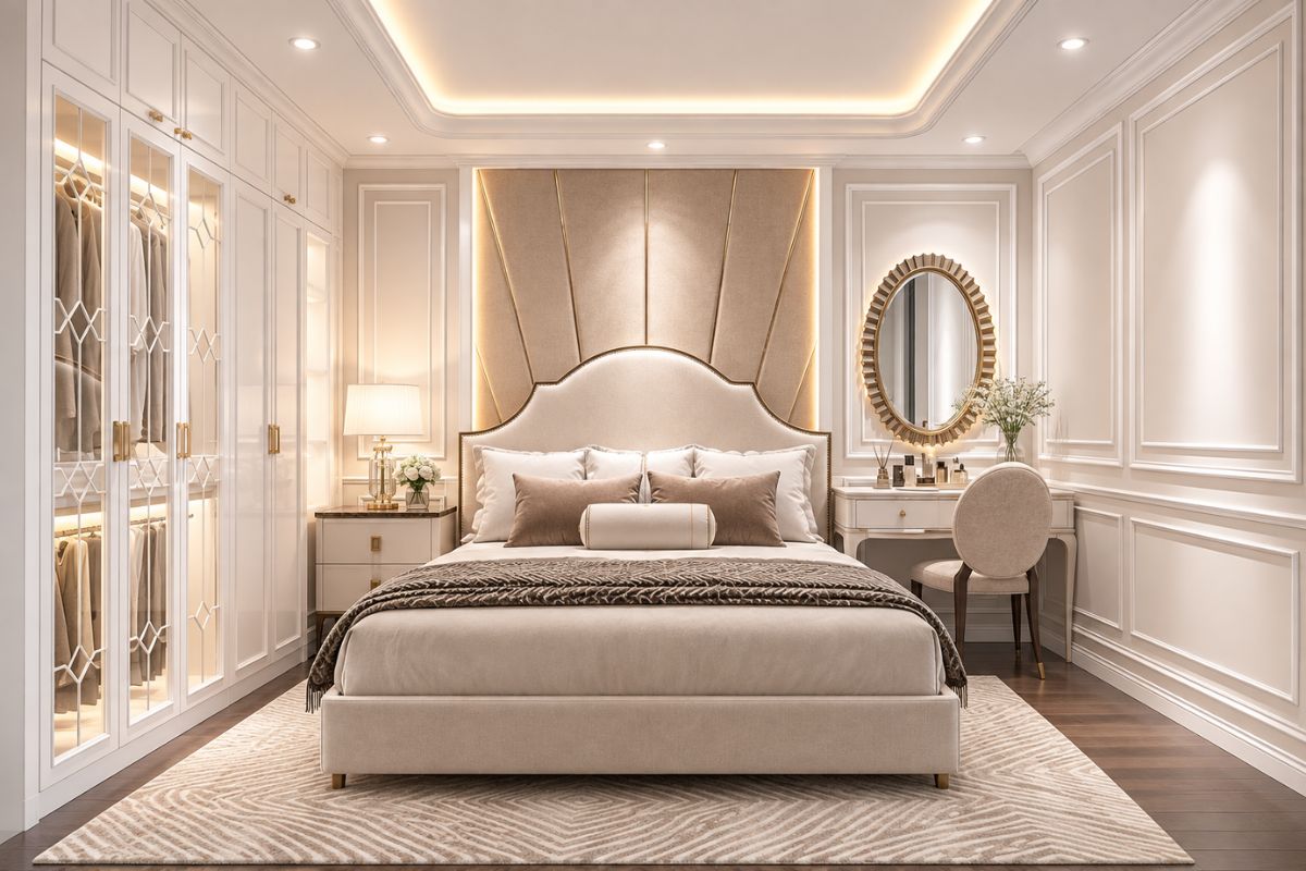 Mẫu trần thạch cao phòng ngủ nhỏ 10m2 phong cách tân cổ điển
