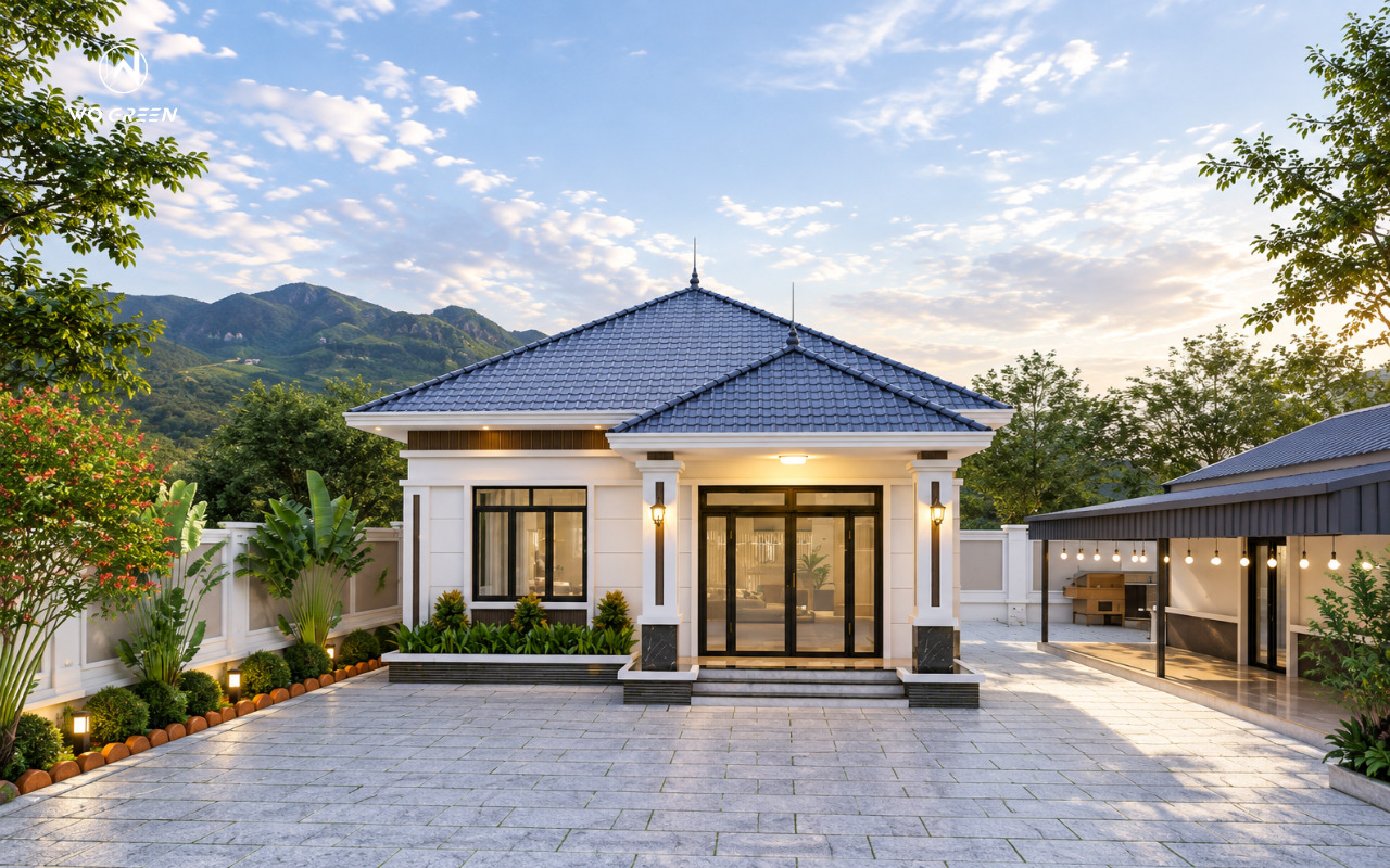 Mẫu nhà cấp 4 2 phòng ngủ mái Nhật