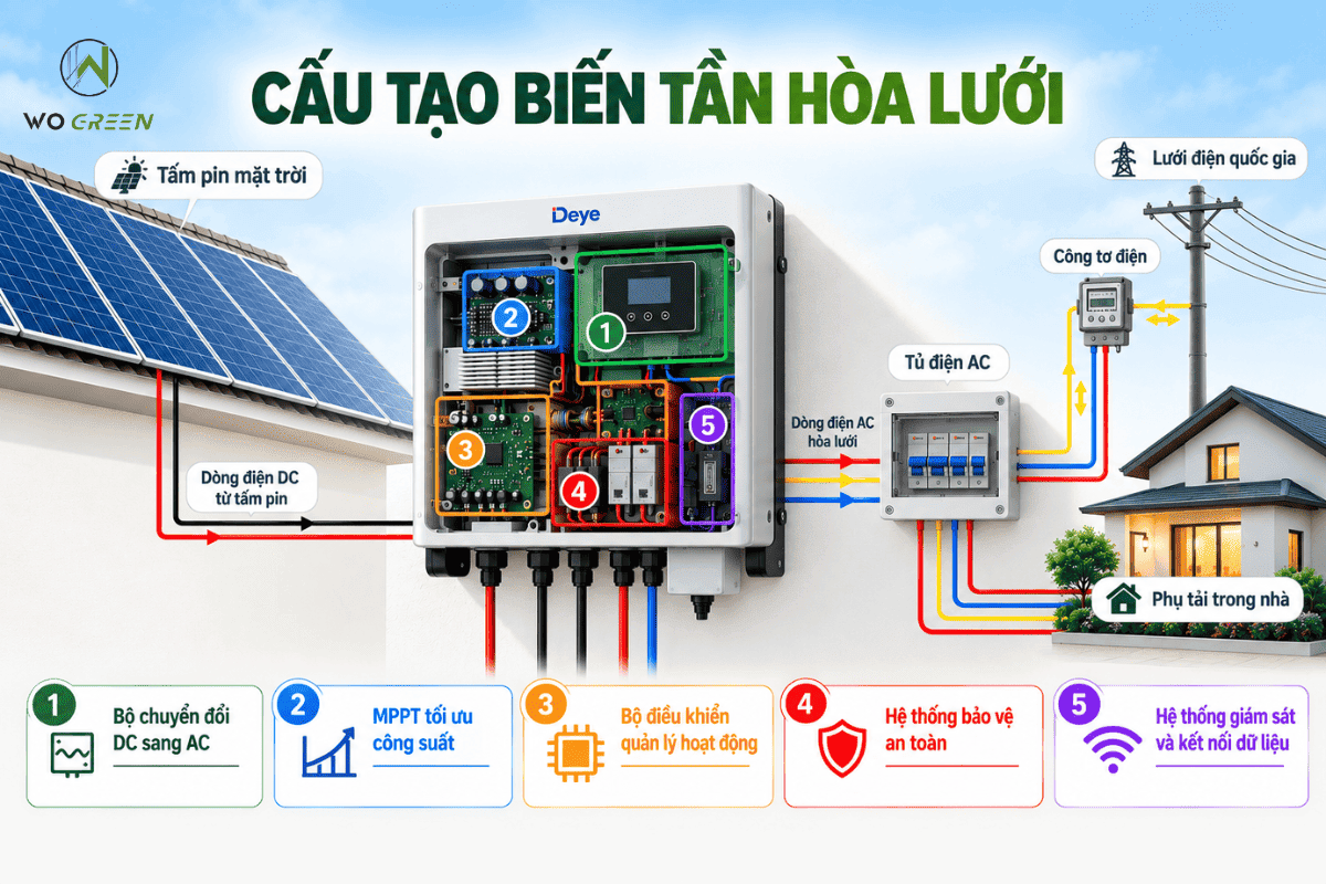 Cấu tạo biến tần hòa lưới gồm những bộ phận nào?