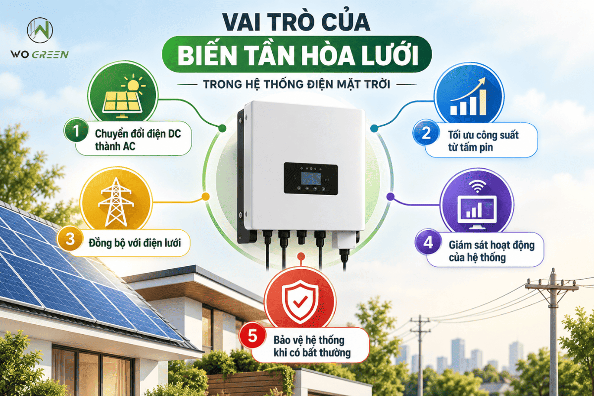 Vai trò của biến tần hòa lưới trong hệ thống điện mặt trời
