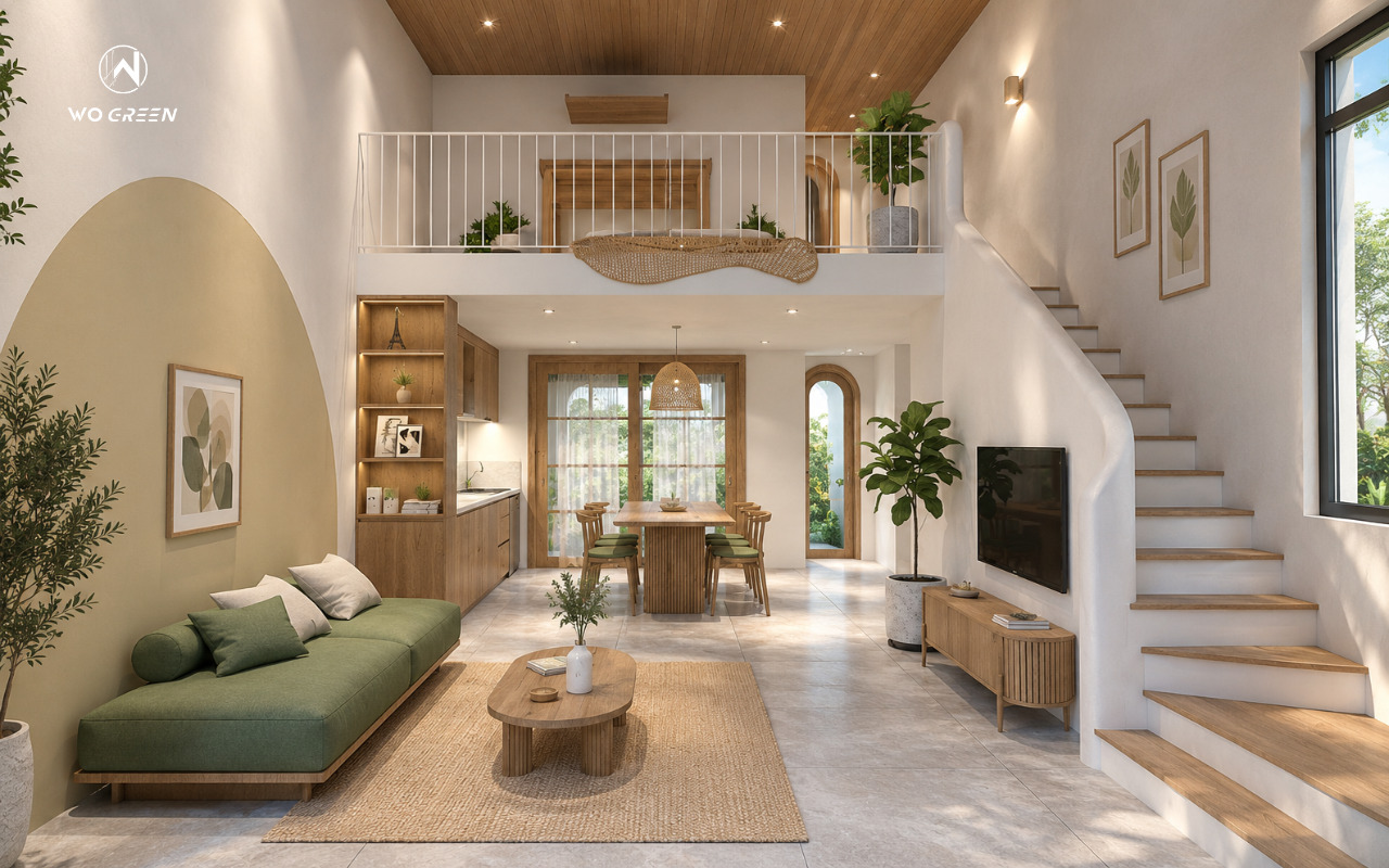 Mẫu nhà cấp 4 2 phòng ngủ có gác lửng