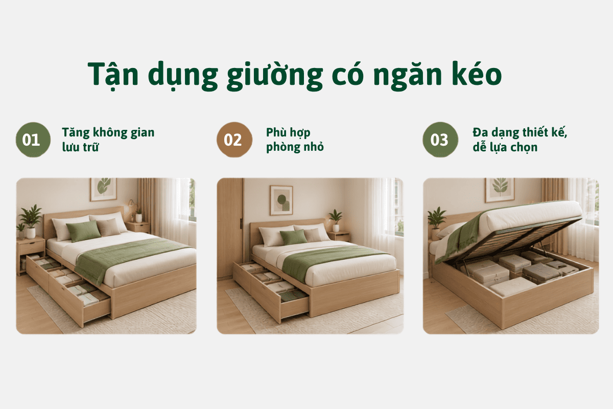 Tận dụng giường có ngăn kéo