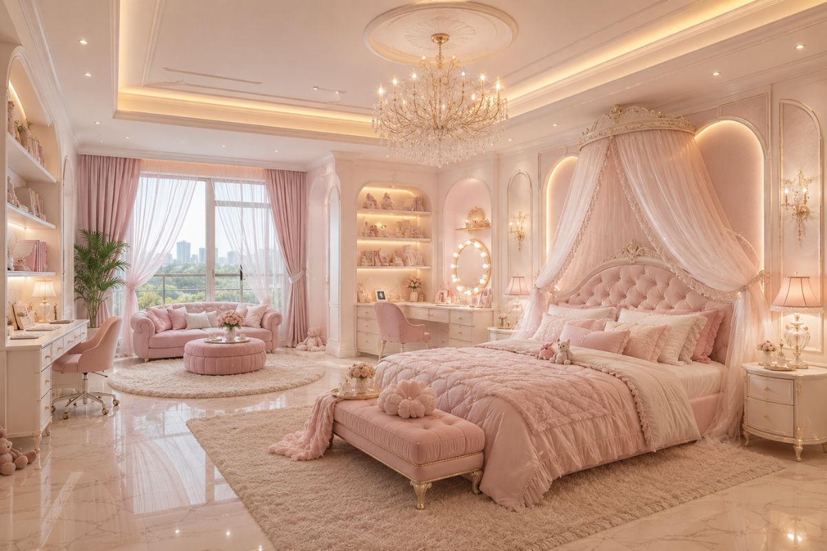 Mẫu phòng ngủ bé gái 13 tuổi phong cách công chúa