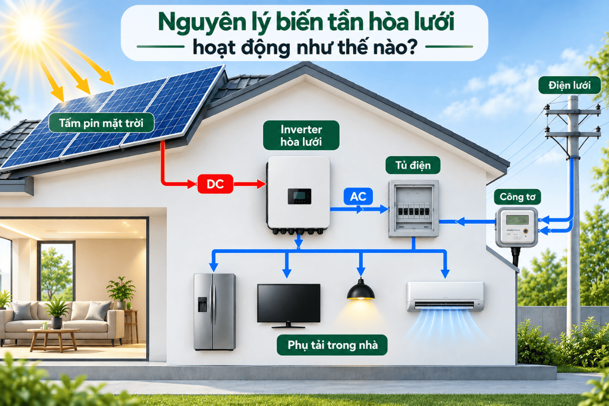 Nguyên lý biến tần hòa lưới hoạt động như thế nào?