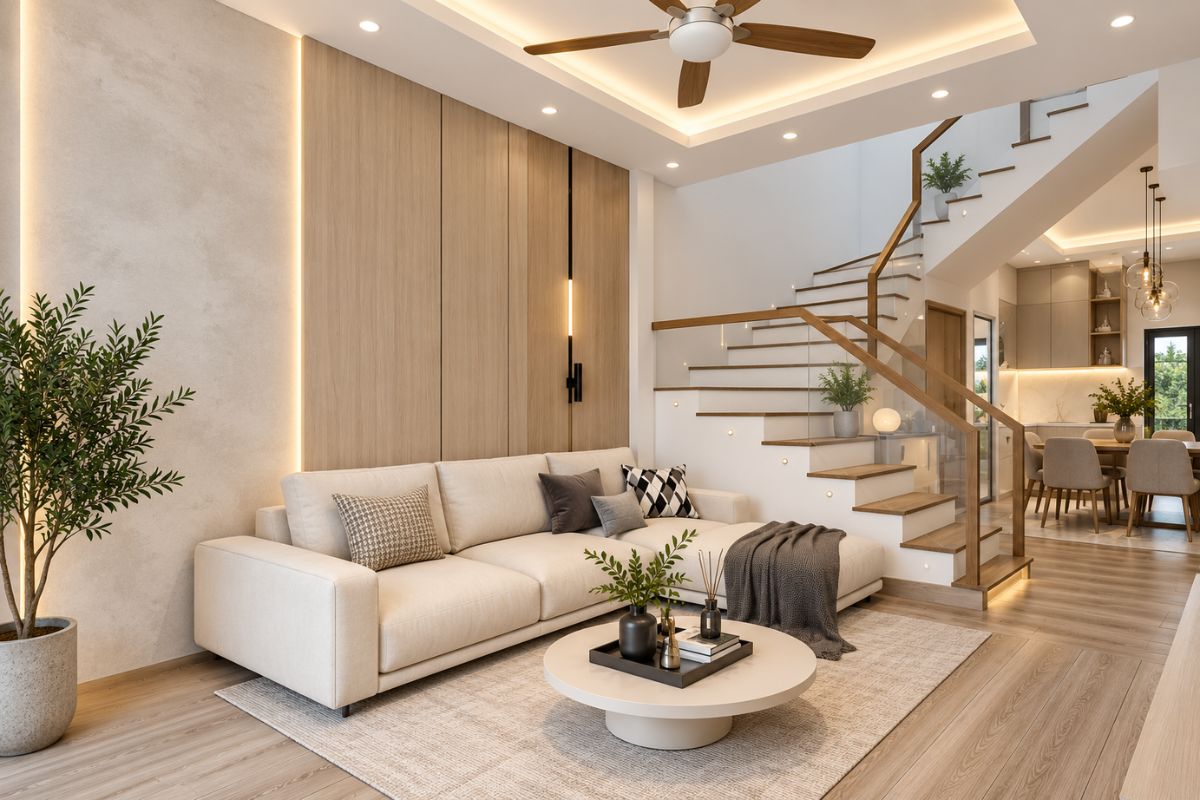 Mẫu thiết kế phòng khách nhà cấp 4 tối giản