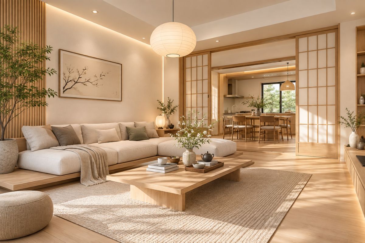 Mẫu trang trí phòng khách nhà cấp 4 kiểu Nhật Bản