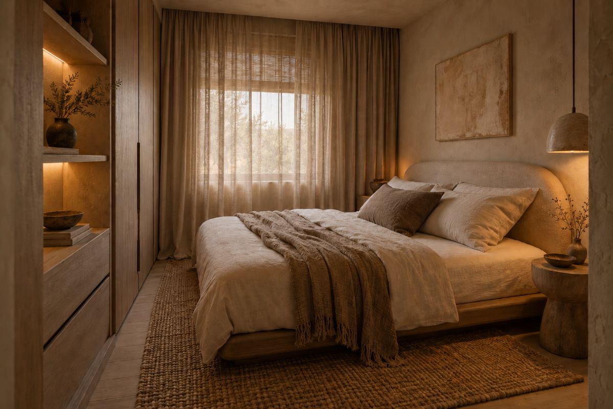 Phòng ngủ 6m2 phong cách Wabi Sabi